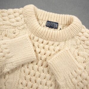 Vintage Lands' End Wool Heavy Cable Knit Ireland Women Sweater L Coastal Chunky